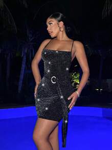 Zolique 女性性感修身細肩帶連身裙 - 黑色 - 查看 4