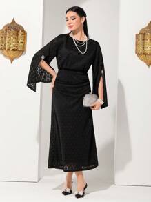 Modelyn 合身开叉袖腰收腰连衣裙长款晚礼服 - 黑色 - 查看 3