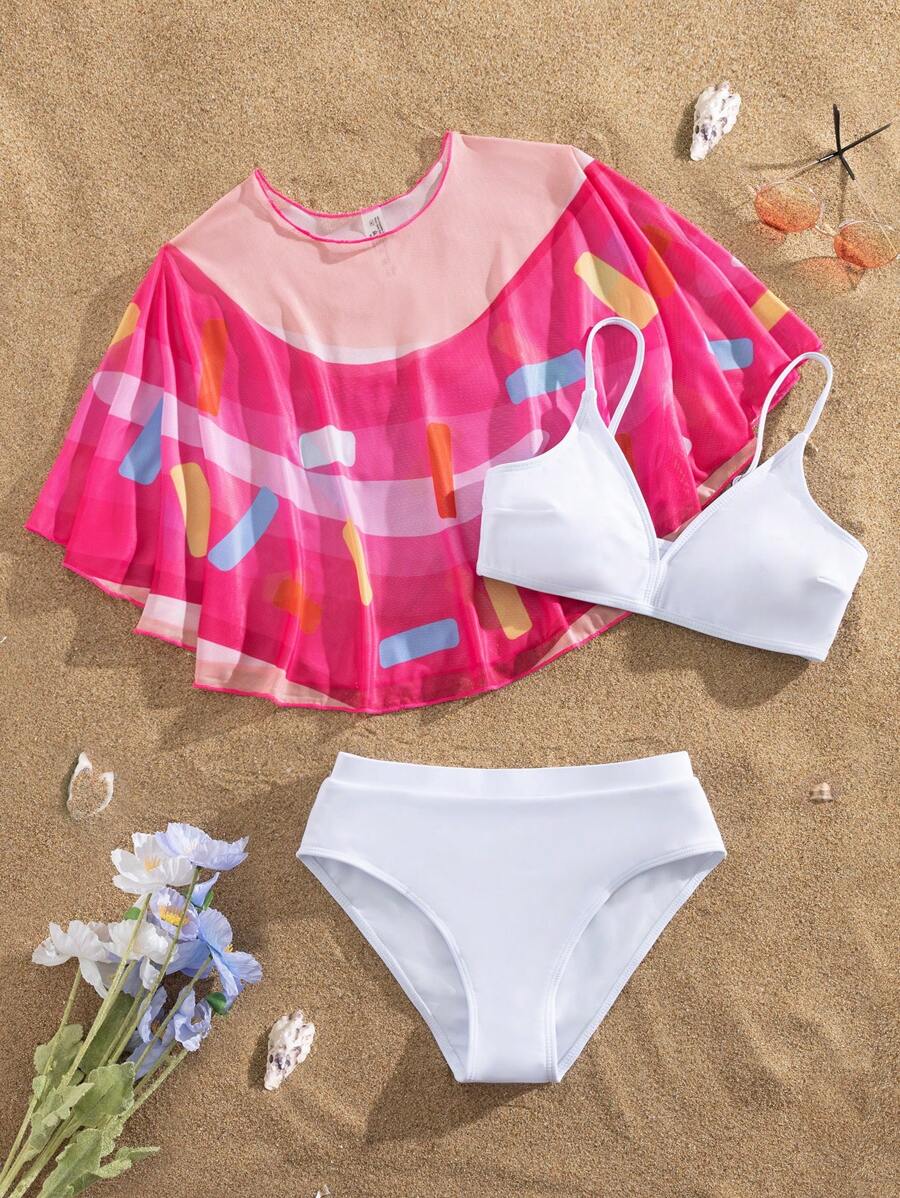 Teen Girl Ruched Two-Piece Bikini Set Summer Beach - White - View 1