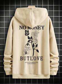 Manfinity Homme Nam Lỏng lẻo phù hợp Hoodie Áo nỉ Với In Chữ & Hoa Và Thả vai Thiết kế - Màu Khaki - Xem 4