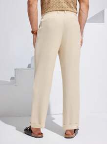 Manfinity Homme 男士休閒純色壓褶西裝褲