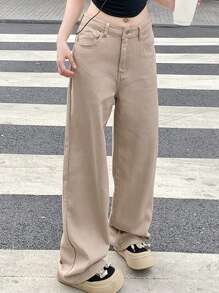 DAZY Ladies' Loose Fit Denim Pants With Pockets Women Jeans - Khaki - View 6