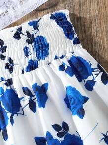 SHEIN Teenager Mädchen Set aus Wickeloberteil mit Blasenärmeln und blumigem A-Linien Rock