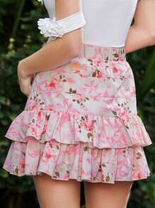 Enchnt 女士植物印花荷葉邊裙 - 粉色 - 查看 2