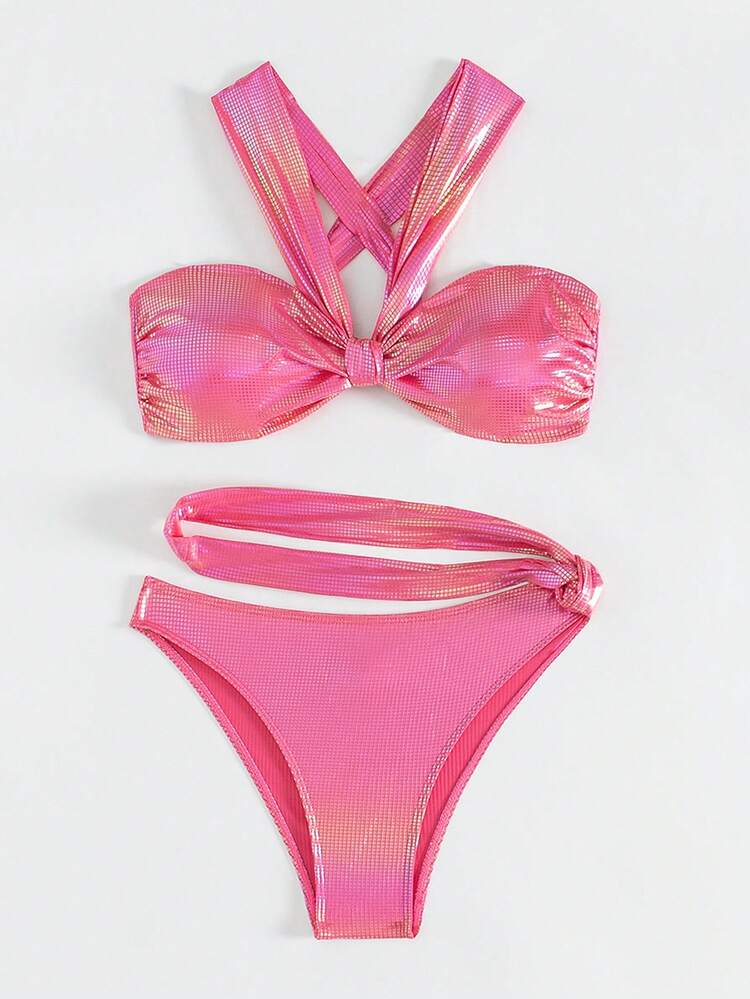 Laser Cut Halter Neck Two-Piece Bikini Set Summer Beach