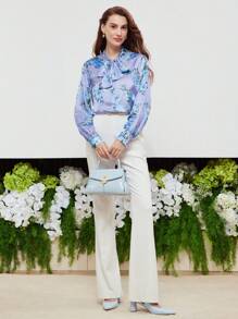 MOTF PREMIUM SILK FLORAL PRINT TIE NECK BLOUSE - Multicolor - View 5