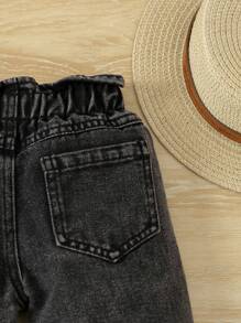 SHEIN Vintaside Kids Baby Girls' Cute Street Style Distressed Jeans With Elastic Waistband, Comfortable And Casual