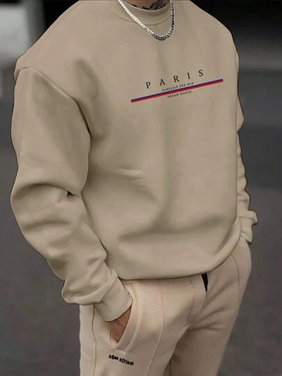 Manfinity Homme Loose Fit Men's Lined Sweatshirt With Letter Print, For Fall, Long Sleeve Top