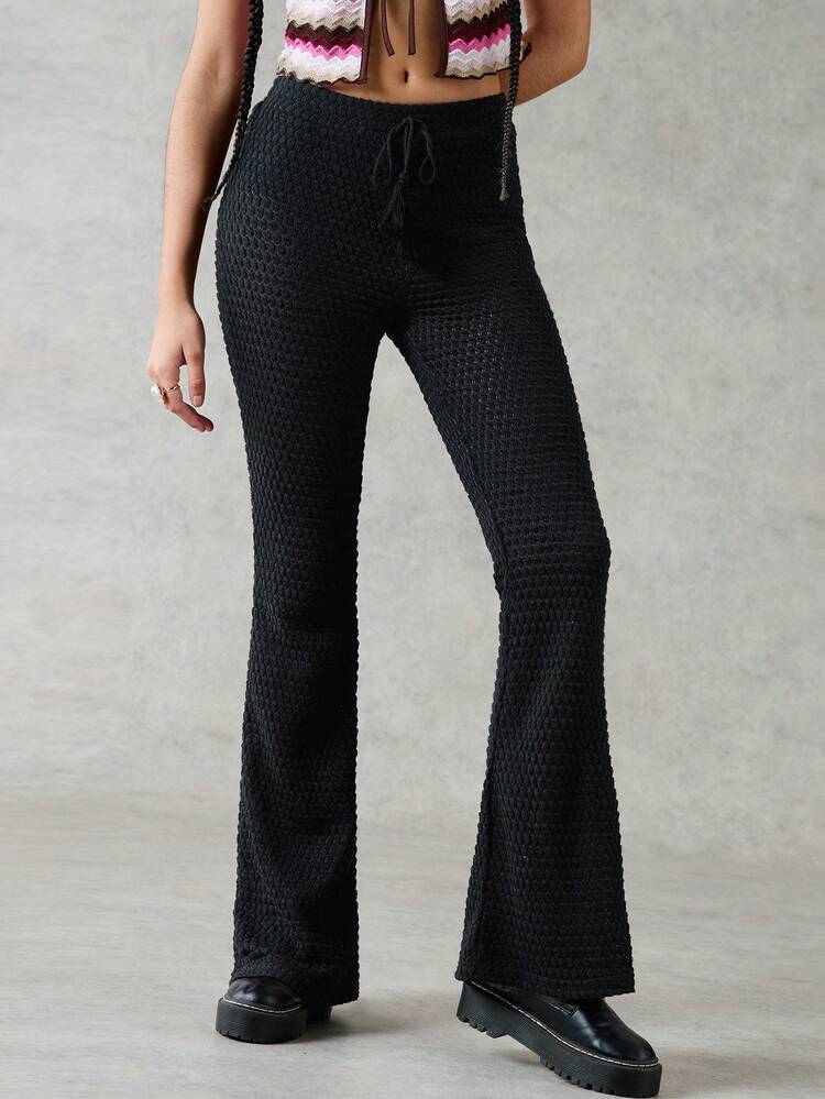 Ladies Solid Color Flared Pants With Texture