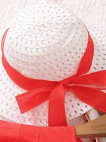 SHEIN Vestido rojo con estampado de flamenco y flores para niña con sombrero - Rojo - Ver 3