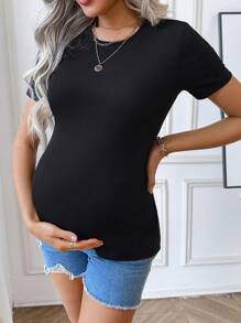 SHEIN Maternity Color Block Back Tie Short Sleeve Casual T-Shirt - Black - View 5