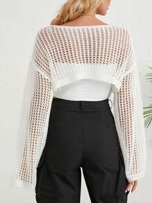 Top court ajouré à manches dolman en tricot, décontracté, pour vacances et plage, pour femmes, pour le printemps/l'été