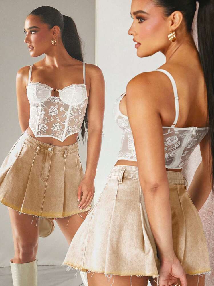 Ladies' Vintage Style Pleated Denim Skirt