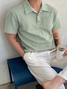 DAZY Camisa Polo De Verano Para Hombre Con Bolsillo En El Pecho Y Botones En Colores Sólidos