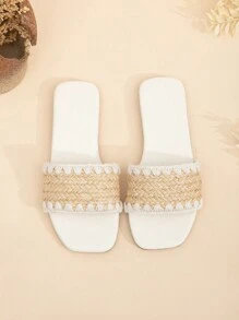 女童時尚編織扁平涼鞋 - 杏色 - 查看 1