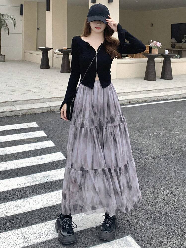 Women's Tie-Dye Asymmetric Hem Skirt Fall