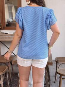 Flirla Plus Size Women's Lace Patchwork Ruffle Sleeve Shirt