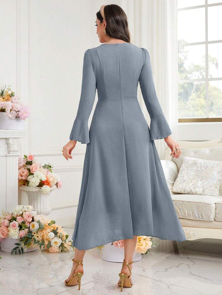 Women's Solid Color Ruffle Flare Sleeve Dress