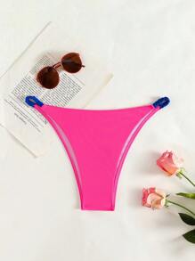 SHEIN Swim Color-Block Bikini Bottom, Beach Bathing Suit Music Festival Summer - Hot Pink - View 1