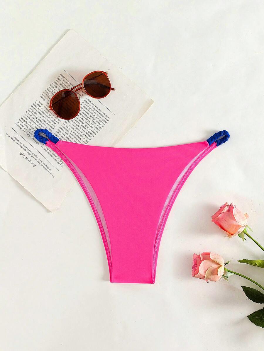 SHEIN Swim Color-Block Bikini Bottom, Beach Bathing Suit Music Festival Summer - Hot Pink - View 1