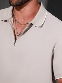 Manfinity Homme Nam Kích thước lớn Khối màu Cắt tỉa Áo polo - Màu Xám nhạt - Xem 5