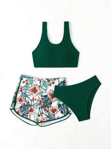 Ensemble de bikini avec imprimé de plantes pour adolescentes, tenue de plage d'été pour les vacances à la plage