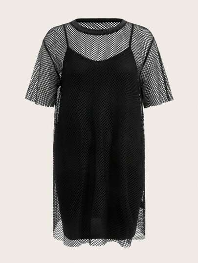 Coolane Women's Plus Size Mesh Hollow Out Dress