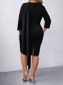 SHEIN Clasi Plus Size Solid Color Draped Detail Dress - Black - View 1