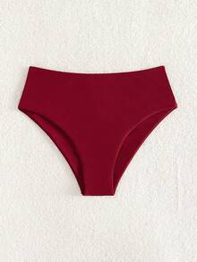 SHEIN Swim 2026春夏新款纯砖红色腰部双层面料度假比基尼泳裤 - 紅色 - 查看 6