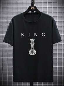 Men's Casual Chess Letter Print Short Sleeve T-Shirt - Black - View 6