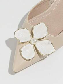 女士高跟鞋，时尚大扣女鞋，日常优雅风格，小猫跟 - 杏色 - 查看 3