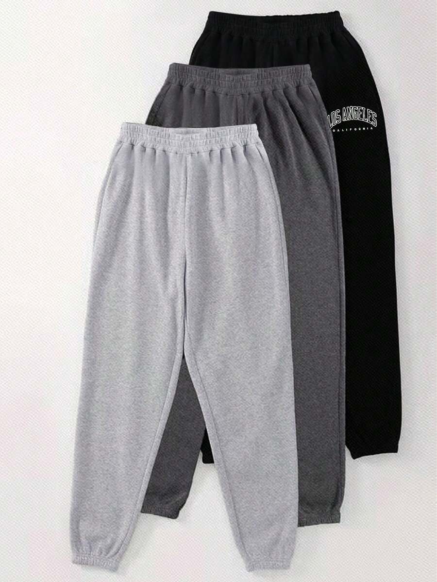 INAWLY 3pcs Elastic Waist Letter Printed Casual Jogger Pants Graduation,Back To School Outfits,Graduation,Teacher Outfits For Women,Back To School