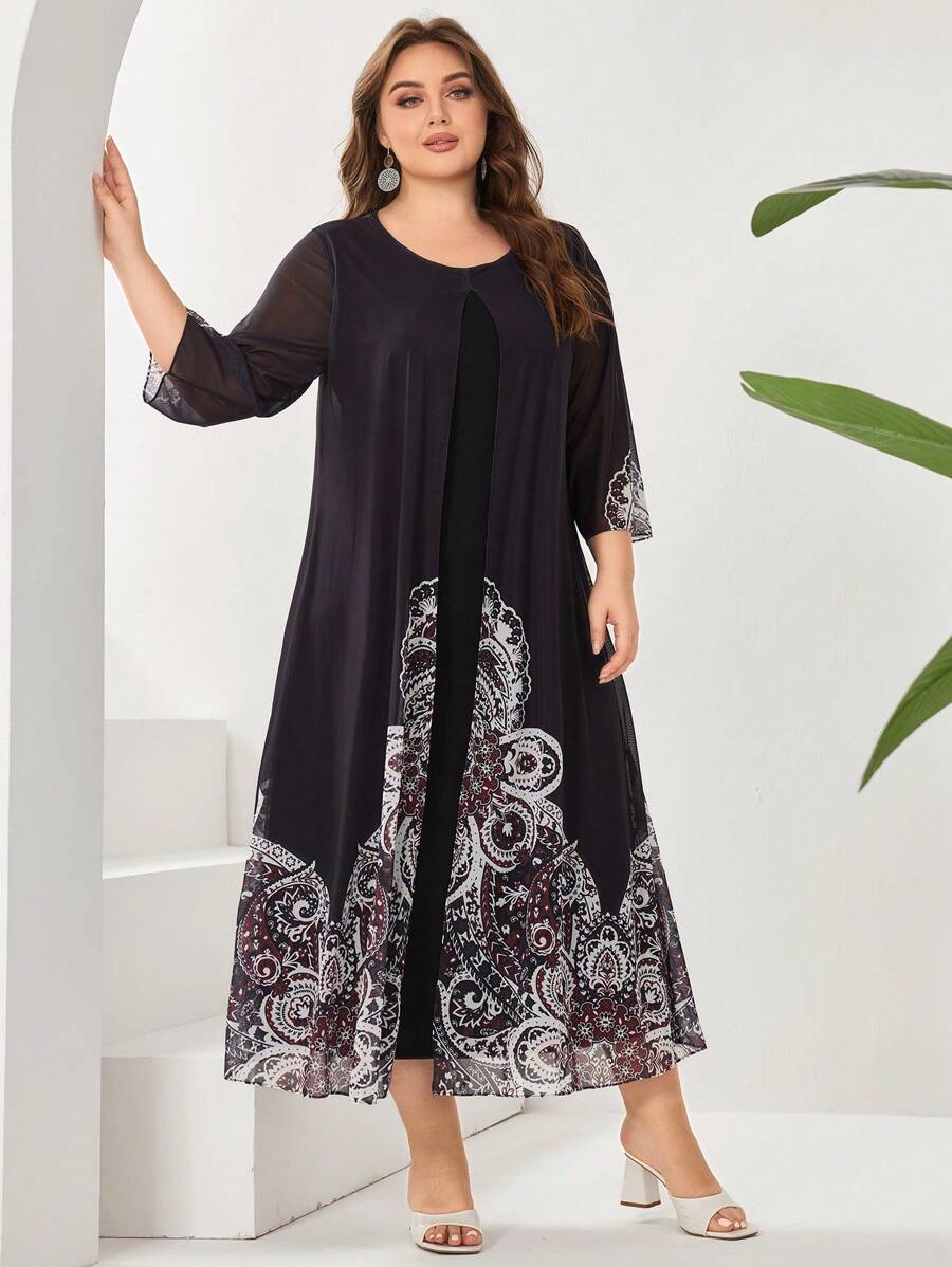 Seusyu Plus Size Bespoke Paisley Print Dress - Multicolor - View 1