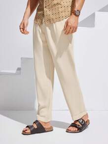 Manfinity Homme 男士休閒純色壓褶西裝褲