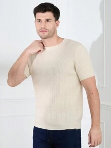 Manfinity Homme Men's Round Neck Short Sleeve Knitted Top - Beige - View 3