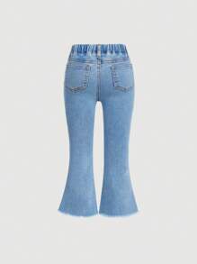SHEIN Young Girls' High Elasticity Embroidery Flared Jeans, And Cute - Light Wash - View 2