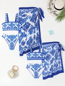 SHEIN Tween Girls' Floral Printed Bikini Swimwear Set - White - View 6