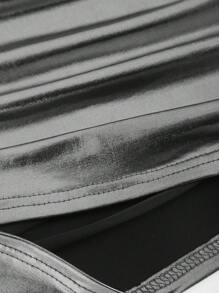 EgrlEra Boat Neck Short-Sleeved T-Shirt With Metallic Fabric And Pleats Y2K Outfit  For New Year Holiday Party Clothes