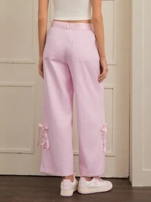 Forever 21 Của phụ nữ Lỏng lẻo Quần ống rộng Với Bên Chi tiết cung - Hồng - Xem 2