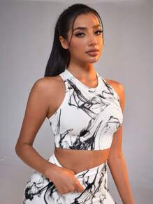 Easithlete Tie-nhuộm Thon gọn Quần skinny Thể thao Tank Top - Đen và trắng - Xem 3