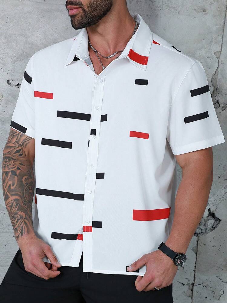 Men's Plus Size Red & Black Stripe Design T-Shirt Set