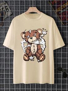 Manfinity Dauomo Nam In Gấu Vòng cổ Ngắn tay Áo thun - Màu Khaki - Xem 6