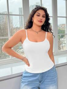 SHEIN EZwear 白色鉤織彈性背心上衣大尺碼 - 白色 - 查看 3