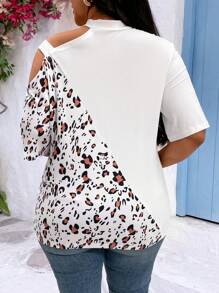 Calvaya 大尺寸豹紋拼接不對稱領t恤 - 白色 - 查看 2