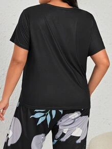 Plus Size Koala And Plant Print Pajama Top