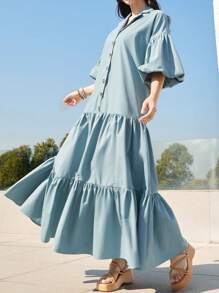 Seusyu 女款純色正面扣款連身裙