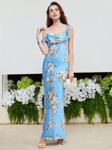 MOTF PREMIUM 襯花印花彈性收攏單肩絲綢連衣裙 - 彩色 - 查看 6