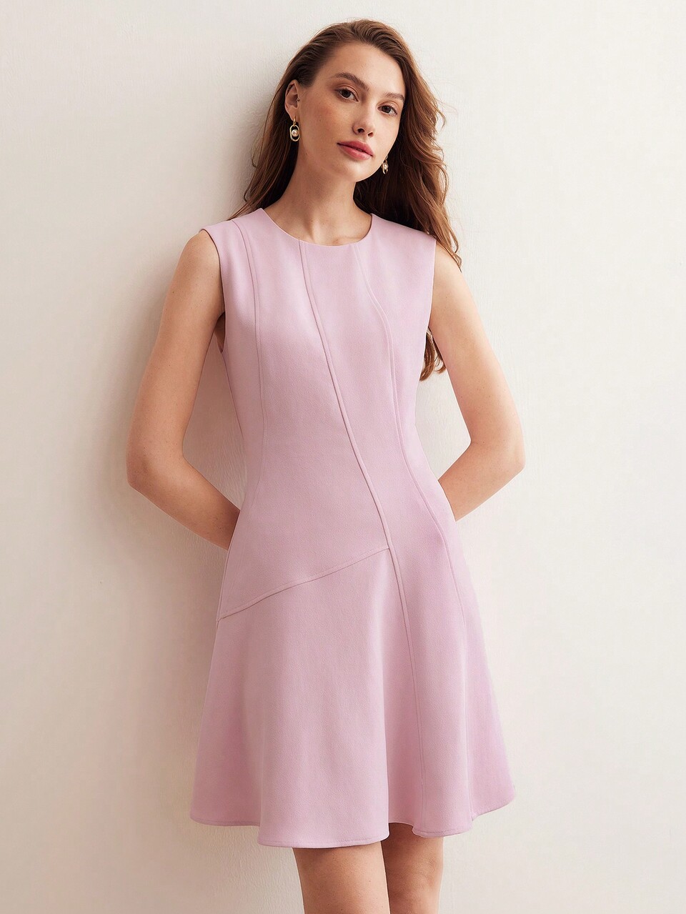 SOLID ZIPPER BACK FLARE DRESS,SUMMER OUTFITS
