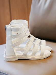 Nuevos Sandalias de niña, sandalias romanas de moda para niños, sandalias de punta abierta de princesa de altura para niñas con diseño único para niños en edad escolar - Beis - Ver 4