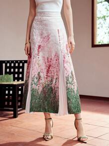 MOTF PREMIUM PLANTS PRINT PLEATED PANEL SKIRT - Multicolor - View 4